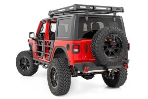 Jeep Wrangler JL Roof Rack - Rough Country - Black Series Lights - Black - '21-'24 Jeep Wrangler JL Roof Rack - Rough Country - Black Series Lights - Black - '21-'24